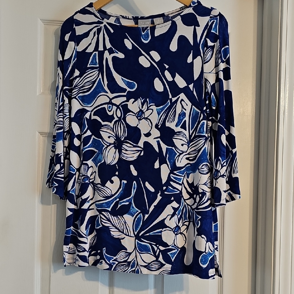 Chico's Blue and White Floral Blouse